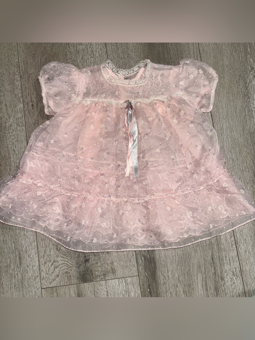 Vintage 50s 60s Sheer Baby Dress Size 0-6 Months Pink Lace Coquette Cottagecore